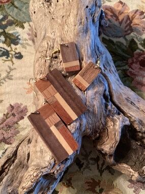 Mixed Wood Earrings 2 Pair w/ Gold Ear Wires